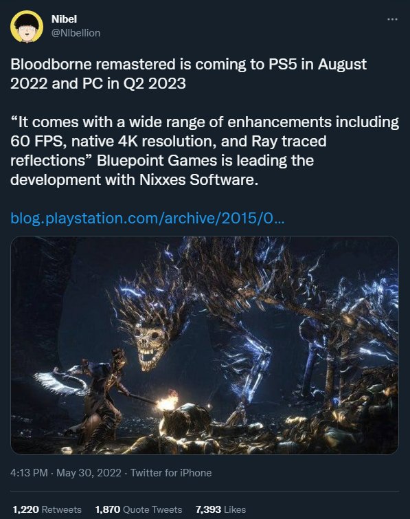 bloodborne remastered ps5 remake twitter tweet