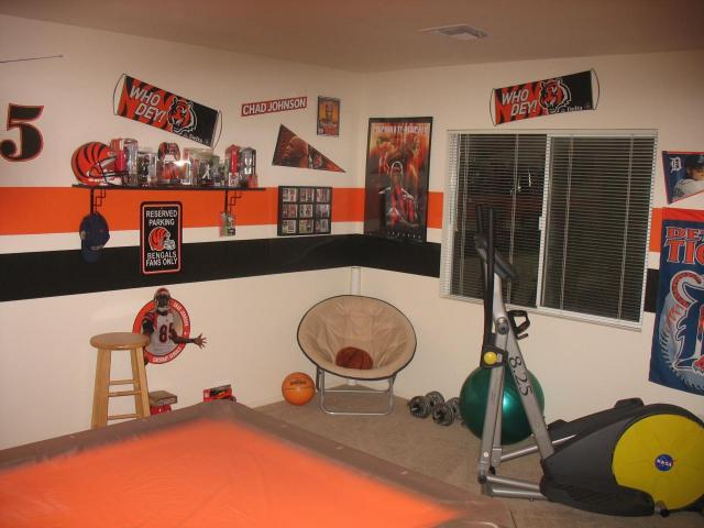 Cincinnati Bengal football fan cluttered family room Queen Creek Arizona home house