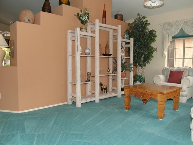 Southwest décor interior design decorations aqua blue carpet tacky outdated Phoenix home