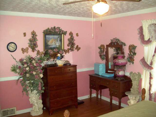 fake plastic flowers ugly frills window curtains drapes covering Campbellville Kentucky home house
