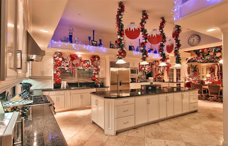 too many Christmas decorations kitchen cluttered look staging Elk Grove California home house for sale photo