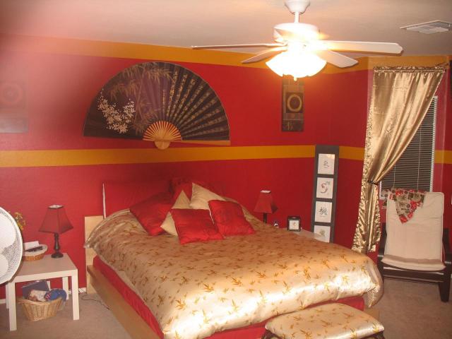 bright red Asian theme master bedroom ugly Queen Creek Arizona home house