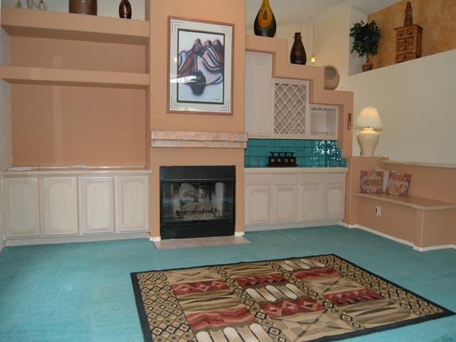 Southwest décor interior design decorations aqua blue carpet tacky outdated Phoenix home