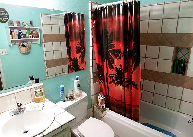 shower curtain palm trees sunset bathroom Phoenix Arizona home house for sale photo