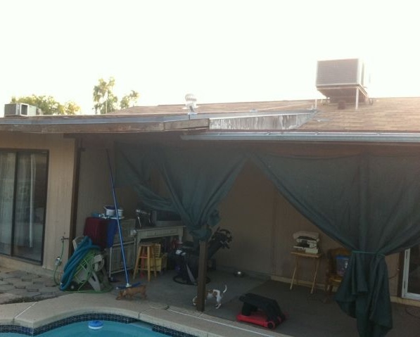 ugly dark green curtains back yard patio Avondale Arizona home house for sale photo