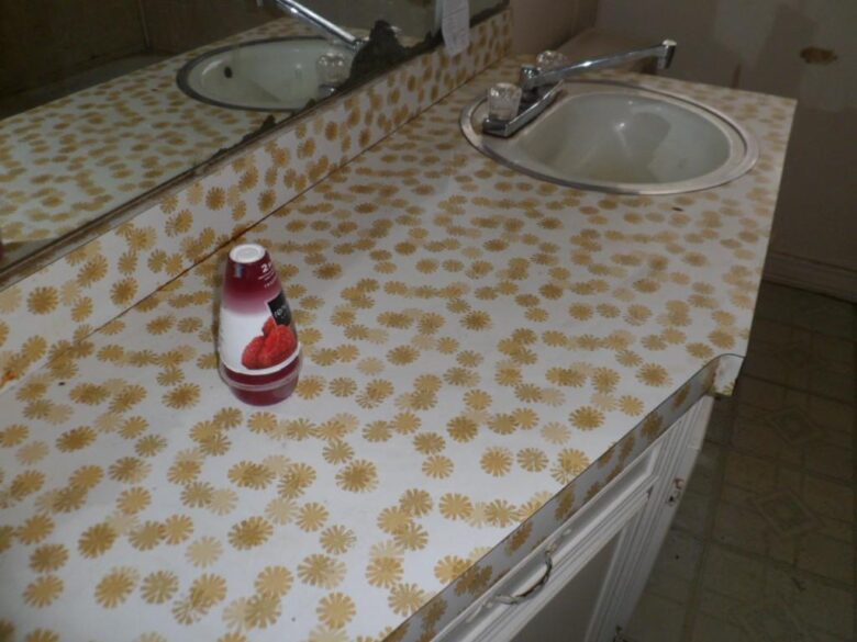 original vintage Formica laminate bathroom vanity counter top 1950 Houston Texas home house for sale photo