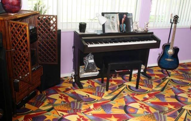 living room ugly tacky gaudy Las Vegas type colorful carpet Florissant Missouri home house for sale real estate photo