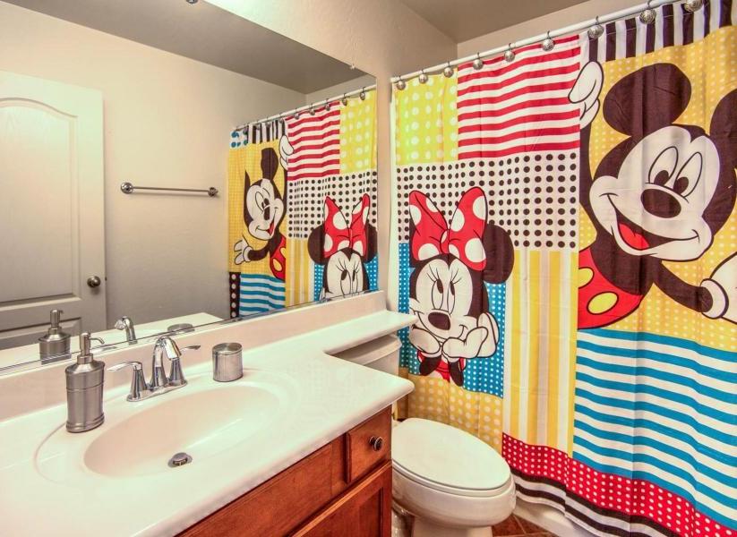 Mickey Mouse Minnie shower curtain bathroom Laveen Arizona home house for sale real estate photo