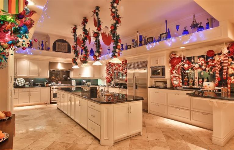 too many Christmas decorations kitchen cluttered look staging Elk Grove California home house for sale photo
